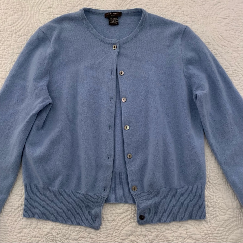 Henri Bendel 100 Percent Cashmere Light Blue Cardigan